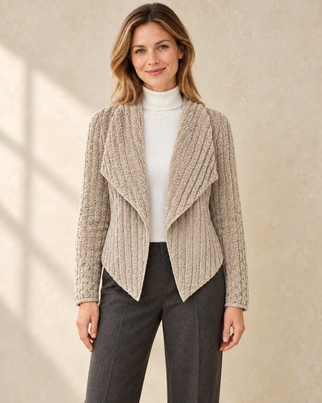 Dames Getextureerd Vest met Waterval Kraag