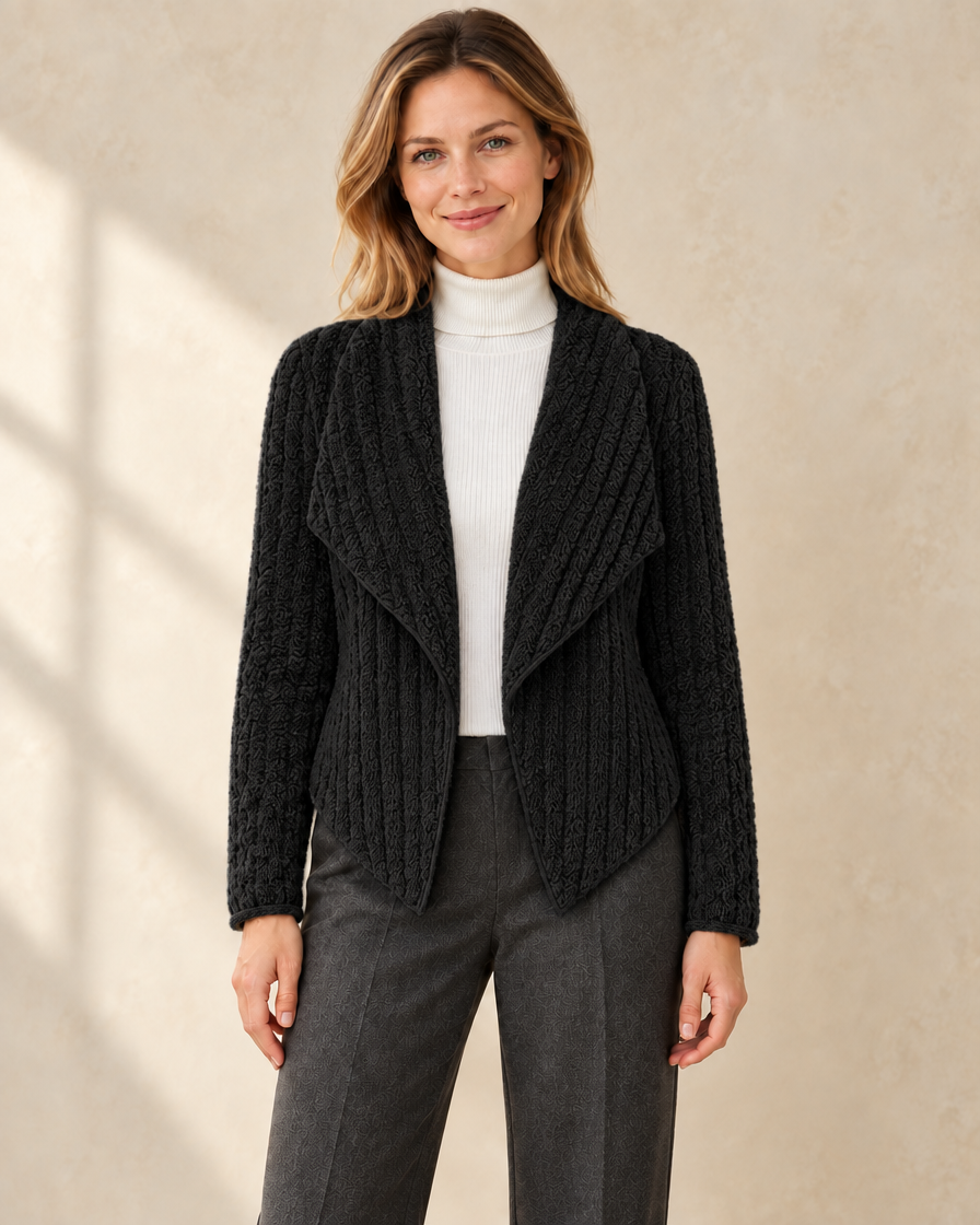 Dames Getextureerd Vest met Waterval Kraag
