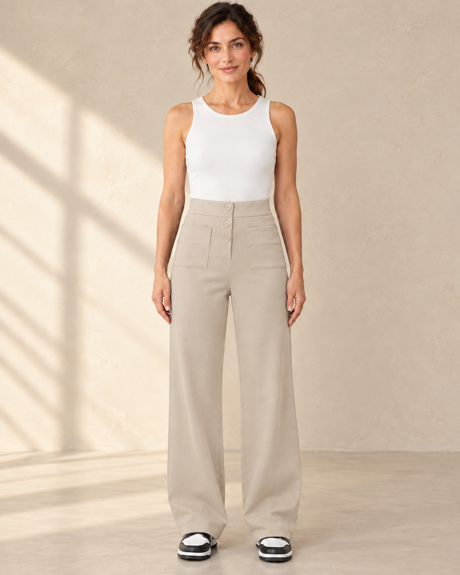 Dames Wide Leg Pantalon - Zwart