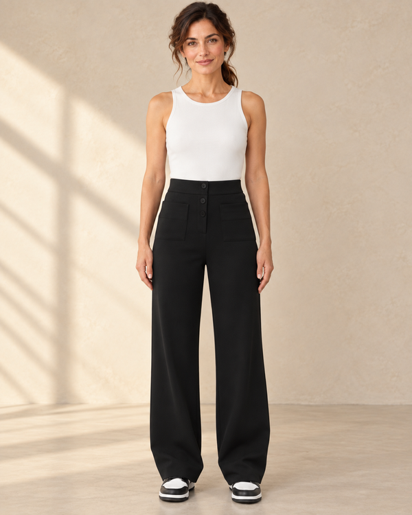 Dames Wide Leg Pantalon - Zwart