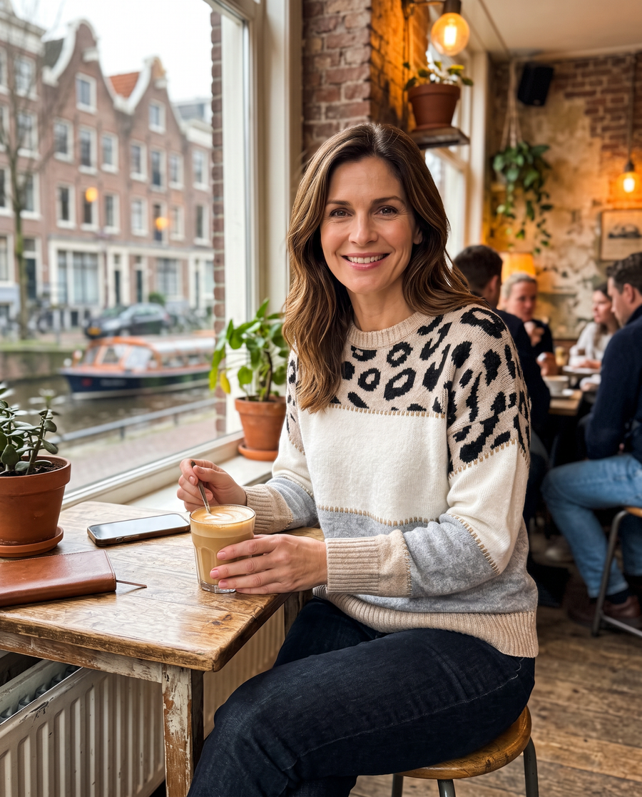 Zo draag je 'm – Dames Sweater met Luipaardprint