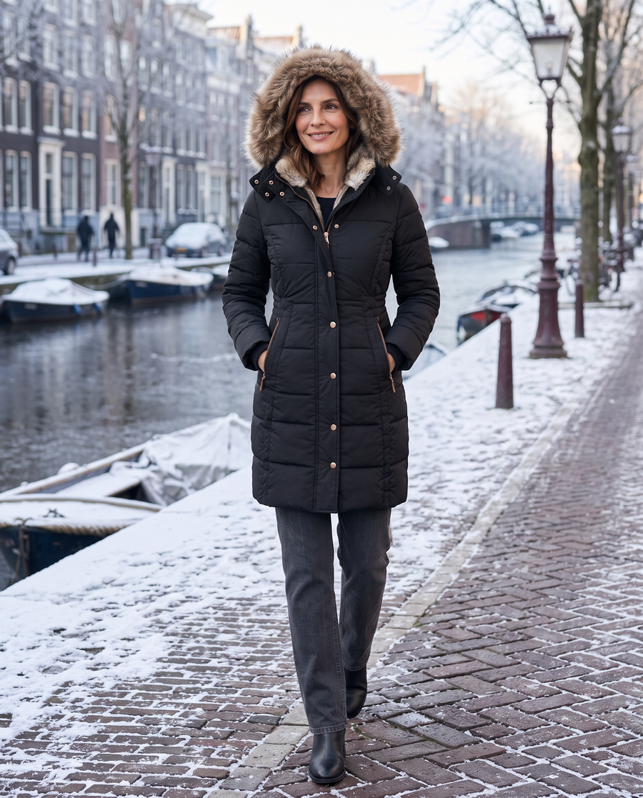 Zo draag je 'm – Dames Winterjas met Faux Fur Capuchon