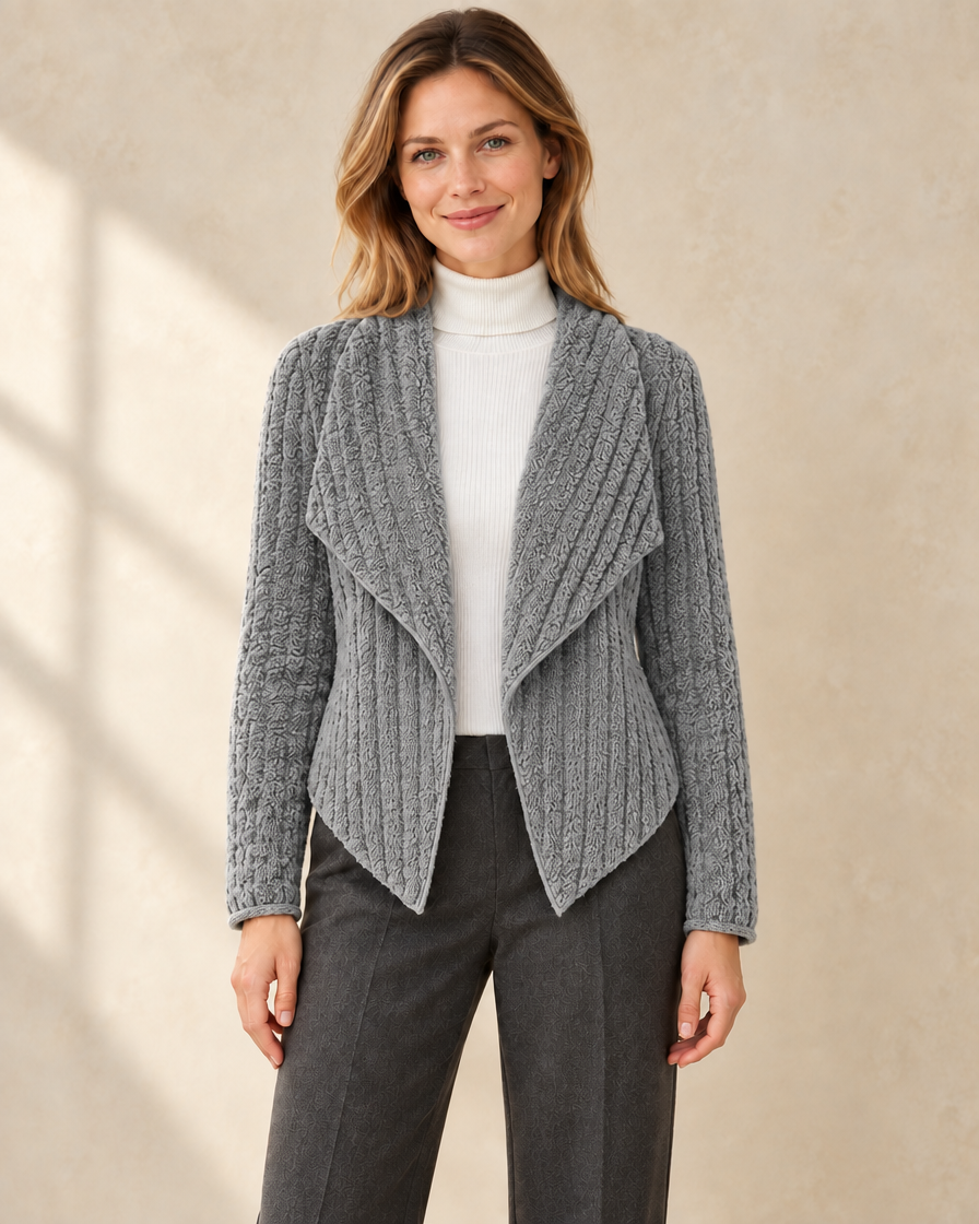 Dames Getextureerd Vest met Waterval Kraag