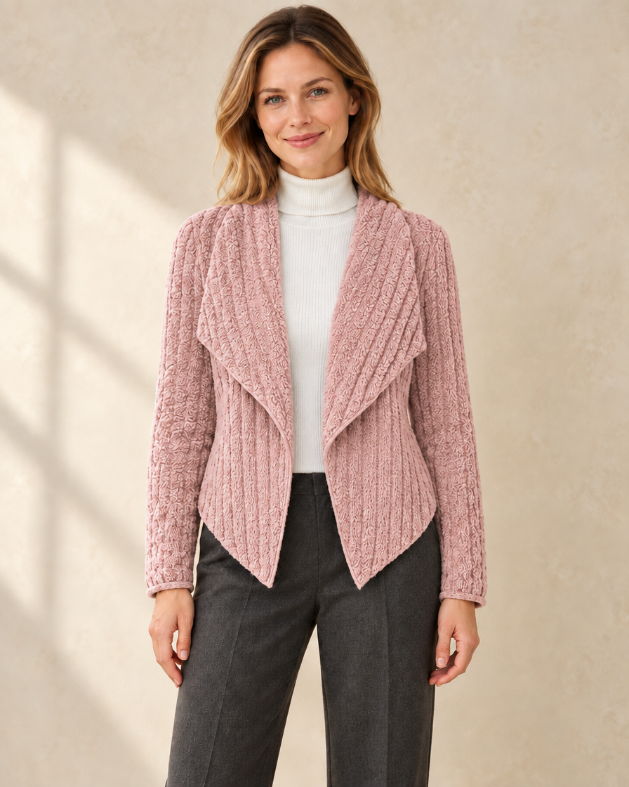 Dames Getextureerd Vest met Waterval Kraag