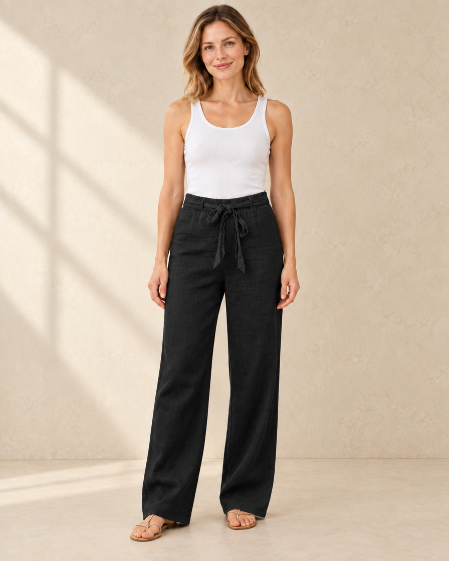 Dames Linnen Broek met Strikceintuur