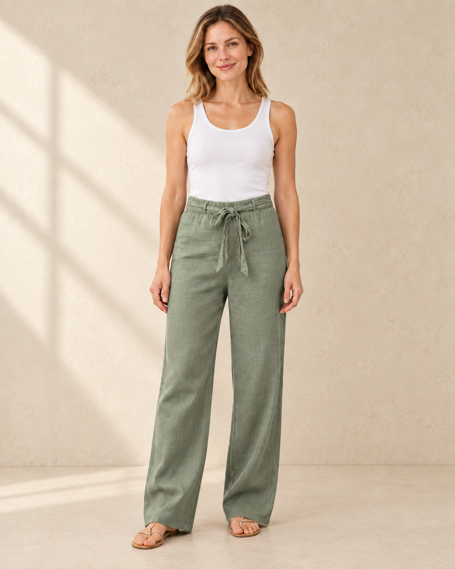 Dames Linnen Broek met Strikceintuur